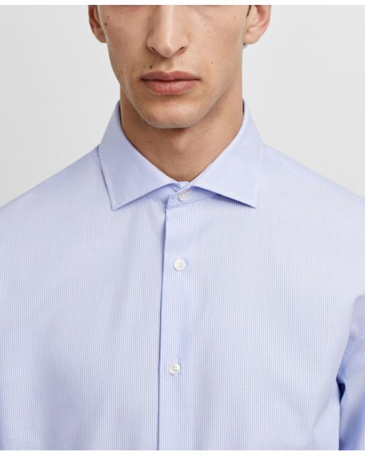 Mango Blue Slim-fit Twill Pinstripe Dress Shirt