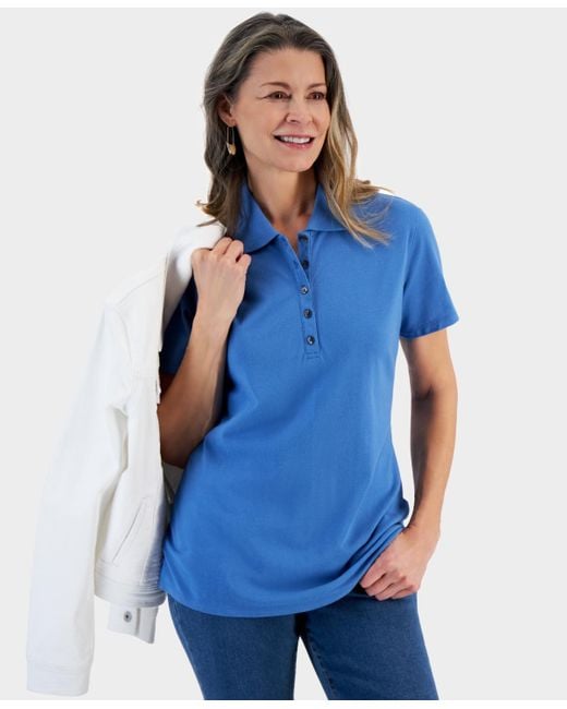 Style & Co. Blue Short-sleeve Cotton Polo Shirt