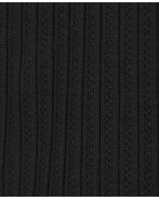 Lands' End Black Plus Size Elbow Sleeve Pointelle Rib Mock Neck