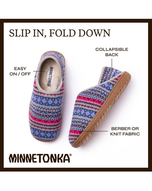 Minnetonka Blue Packaway Fabric Slipper Collabsible Heel