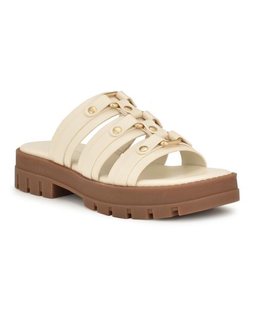 Nine West White Cazz Strappy Lug Sole Casual Sandals