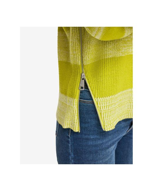 DKNY Yellow Striped Side-zip Blouson-sleeve Sweater