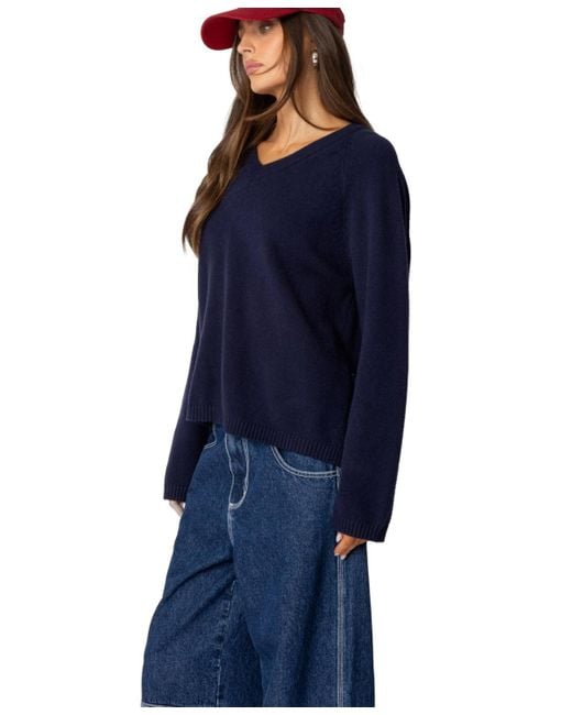 Edikted Blue Martha Oversized V Neck Sweater