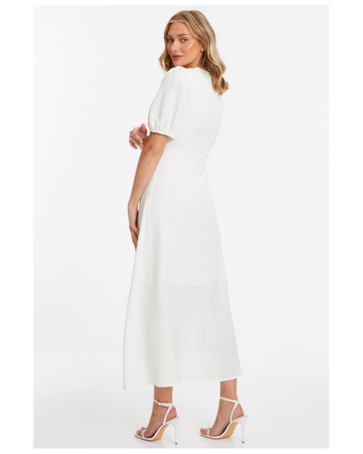 Quiz White Textured Woven Knot Front Maxi Dress