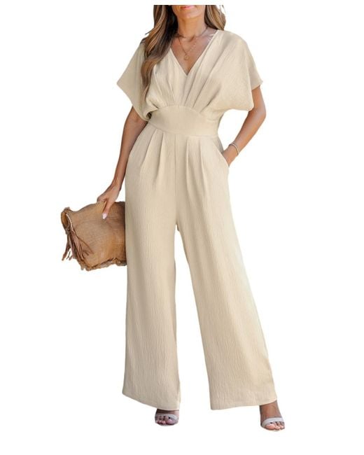 CUPSHE Women's Natural V-neck Short Sleeve Straight Leg Jumpsuit