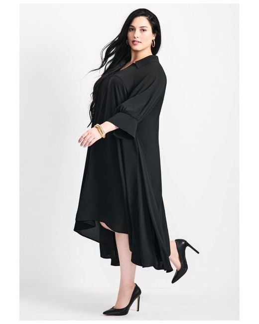 Avenue Black Parker Hanky Hem Collared Dress