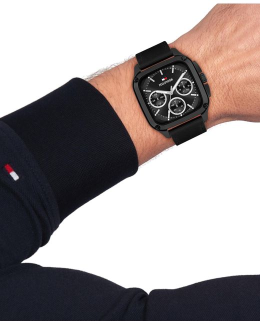 Tommy Hilfiger Black Multifunction Leather Strap Watch for men
