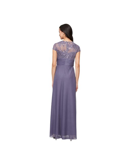 Alex Evenings Purple Embellished Short-sleeve Gown
