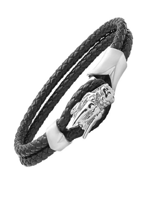 Steeltime Black Braided Leather Bracelet for men