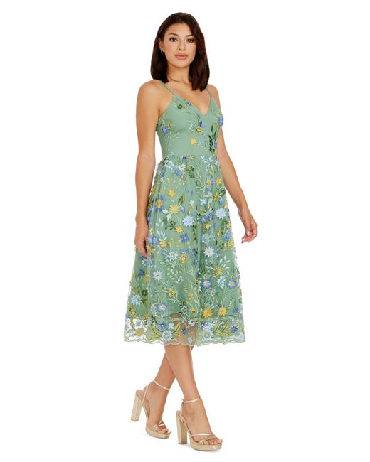 Dress the Population Green Maren Embroidered Fit & Flare Midi Dress