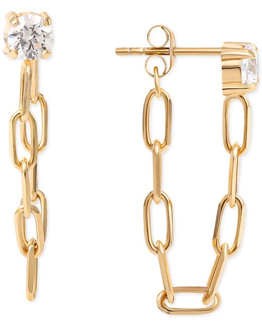 Giani Bernini Metallic Cubic Zirconia Paperclip Link Front To Back Earrings In 18k Gold-plated Sterling Silver, Created For Macy's