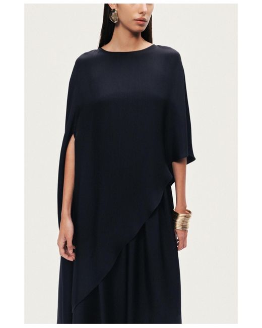 Nocturne Blue Draped Cape Blouse