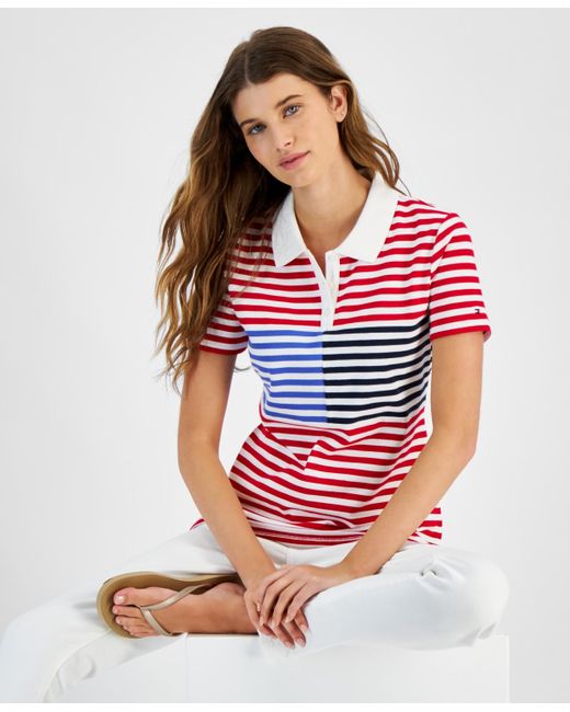 Tommy Hilfiger Red Striped Short Sleeve Polo Shirt