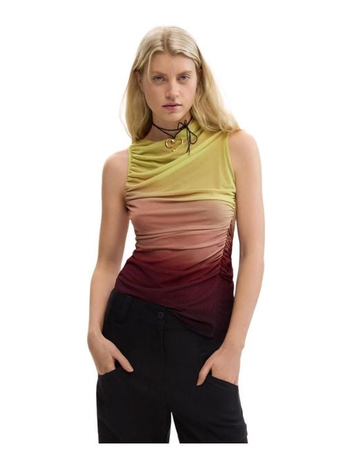 Desigual Red Draped Asymmetrical Top