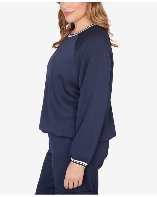 Ruby Rd Blue Plus Size Ultra Knit Bubble Hem Pullover Top