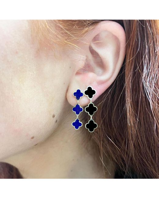 The Lovery Blue Lapis Clover Dangle Earrings