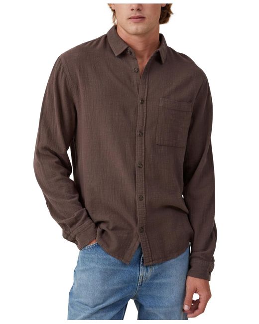 Cotton On Brown Portland Long Sleeve Shirt for men
