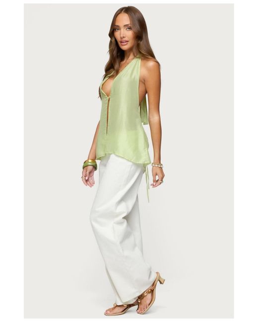 Edikted Green Silky Look Split Front Halter Top