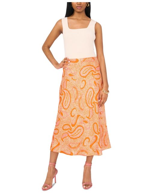 1.STATE Orange Paisley Printed Midi Skirt