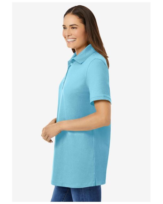 Woman Within Blue Plus Size Within Perfect Short-sleeve Polo Shirt