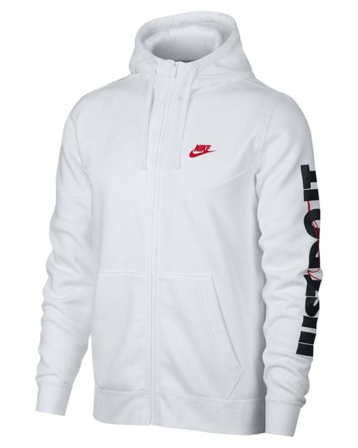 Nike White Sportswear Just Do It Fleece Zip Hoodie for men