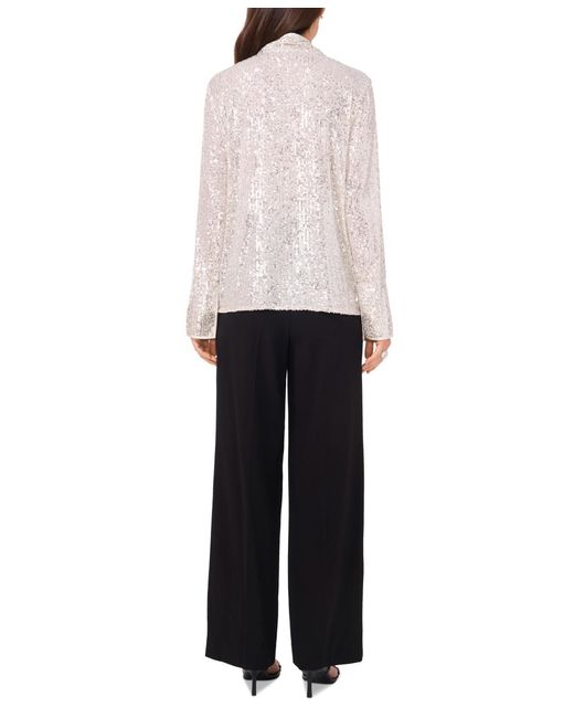 Vince Camuto White Sequined Split-neck Tunic Blouse