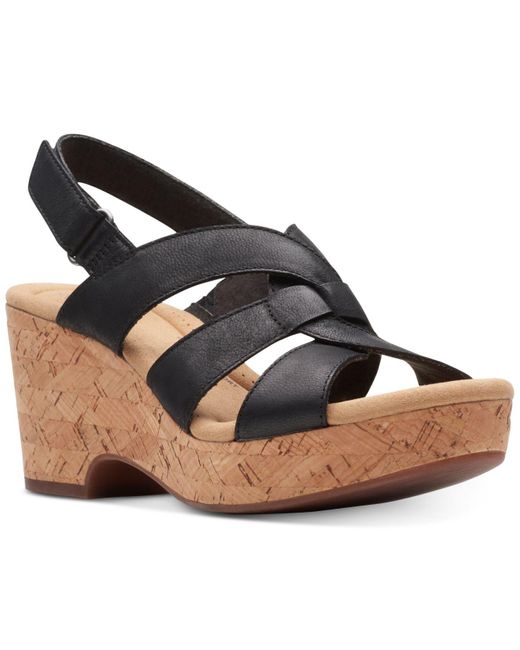 Clarks Leather Collection Giselle Beach Wedge Sandals in Black Leather