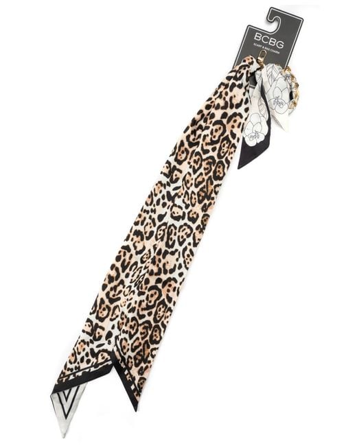 BCBGMAXAZRIA White Leopard Striped Twilly Scarf Set