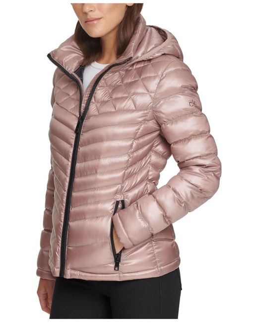 Calvin Klein Synthetic Shine Hooded Packable Down Puffer Coat, Created ...