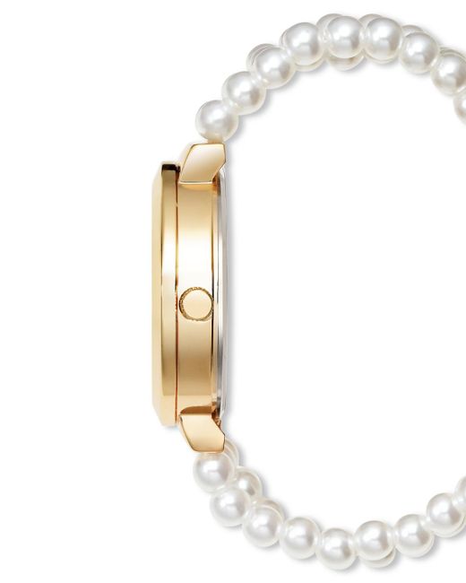 INC International Concepts Metallic Imitation Pearl Bracelet Watch 38mm