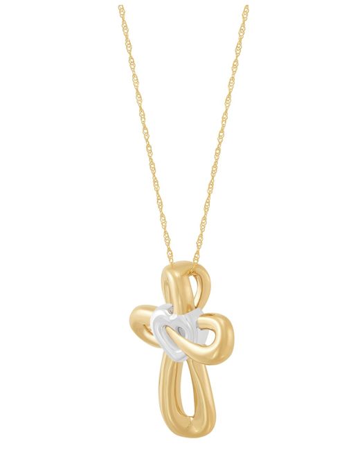 Macy's Metallic Two-tone Polished Heart & Cross Curvy 18" Pendant Necklace