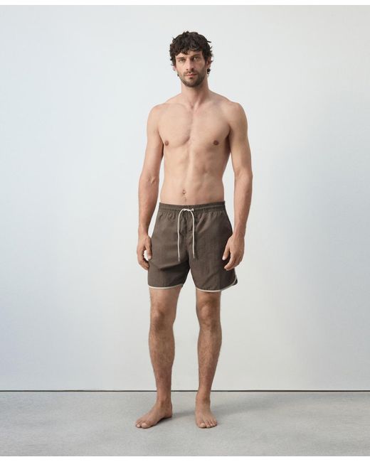 Mango Gray Basic Drawstring Straight-fit Swim Trunks for men