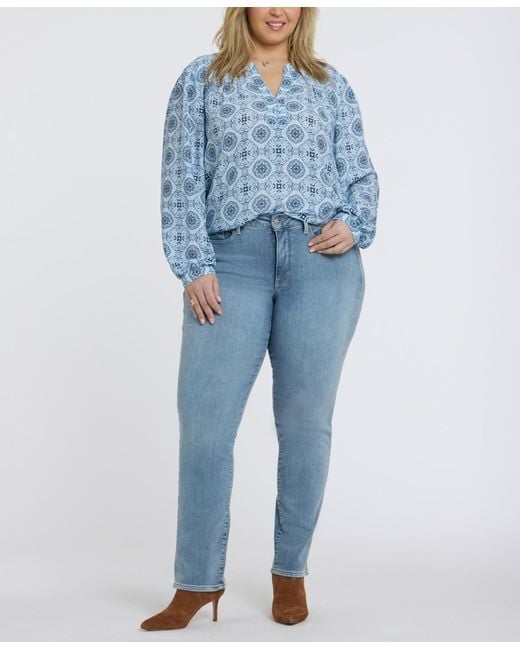 NYDJ Blue Plus Size Trinity Split Neck Top