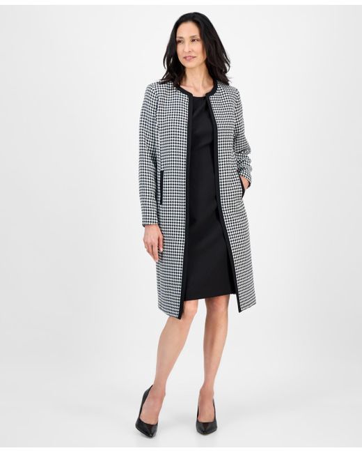 Le Suit Women's Gray Houndstooth Topper Jacket Sleeveless Dress