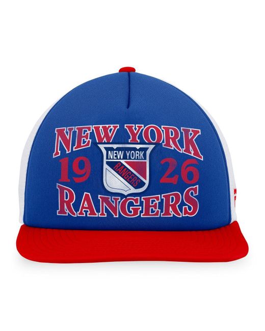 Fanatics Branded Blue/red New York Rangers Heritage Vintage-like Foam Front Trucker Snapback Hat for men