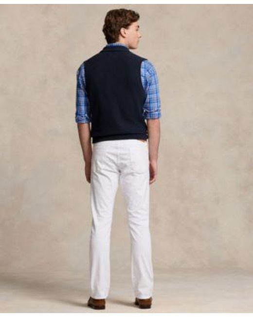 Polo Ralph Lauren Blue Sweater Vest Plaid Shirt Belt Straight Jeans Penny Loafers for men