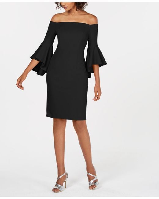 calvin klein off the shoulder ruched gown
