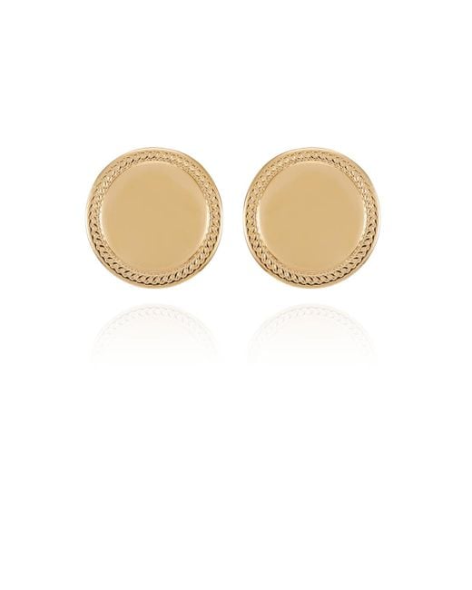 Tahari White Tone Circle Coin Clip On Button Earrings