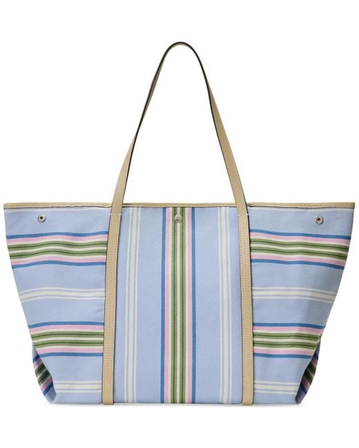 Ralph Lauren Striped Twill Extra-large Emerie Tote in Blue