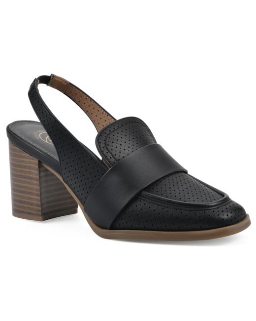 White Mountain Black Vocality Tailored Slingback Block Heel Loafers