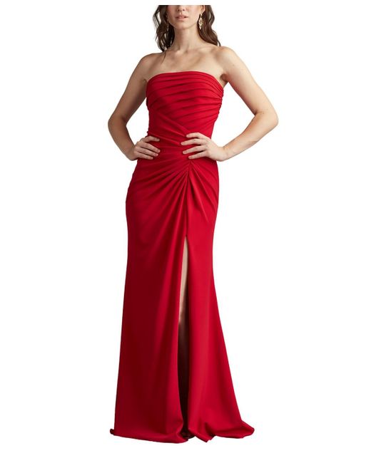 Tadashi Shoji Red Dorsett Pleated Crepe Gown