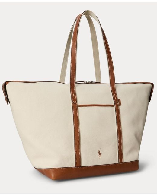 Polo Ralph Lauren White Leather-trim Canvas Large Shopper Tote