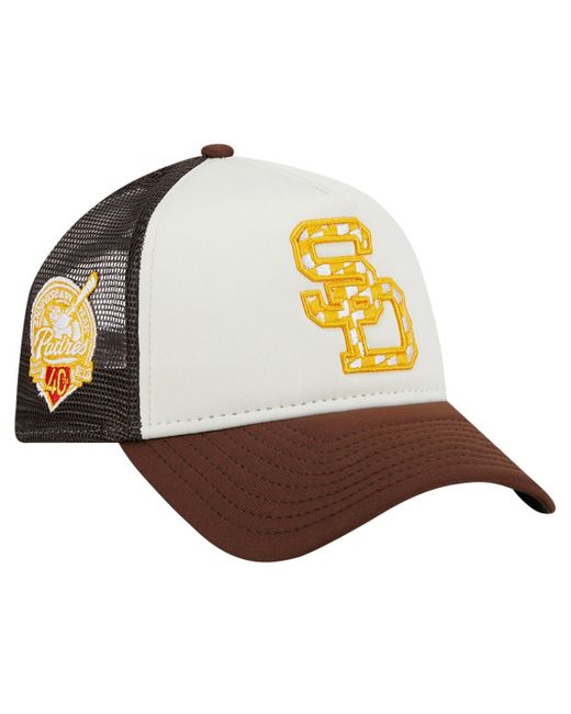 KTZ Metallic White/brown San Diego Padres Checkered Flag A-frame Trucker 9forty Adjustable Hat for men