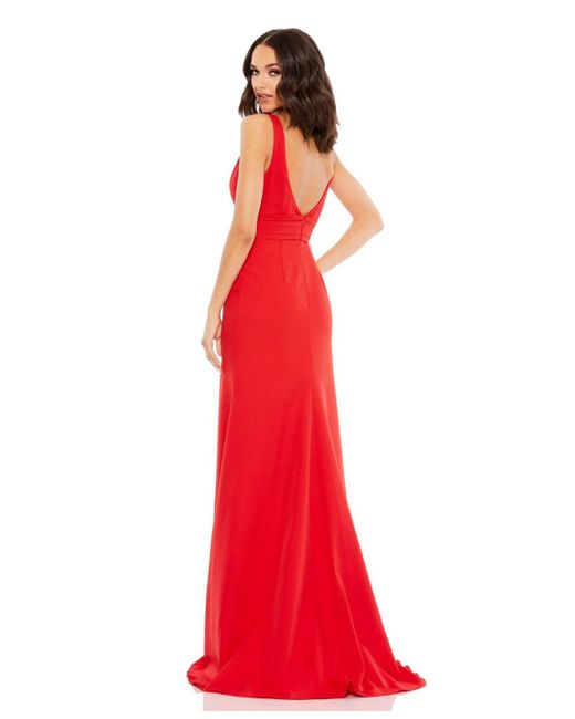 Mac Duggal Red Sleeveless V Neck Bow Detail Mermaid Gown