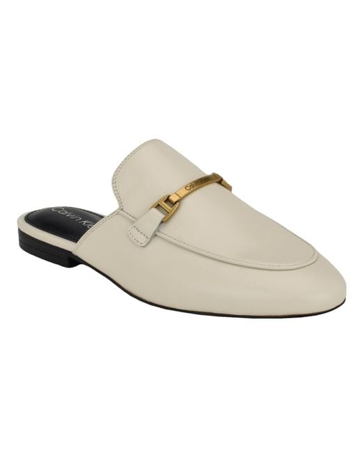 Calvin Klein White Sidoll Almond Toe Slip-on Casual Loafers