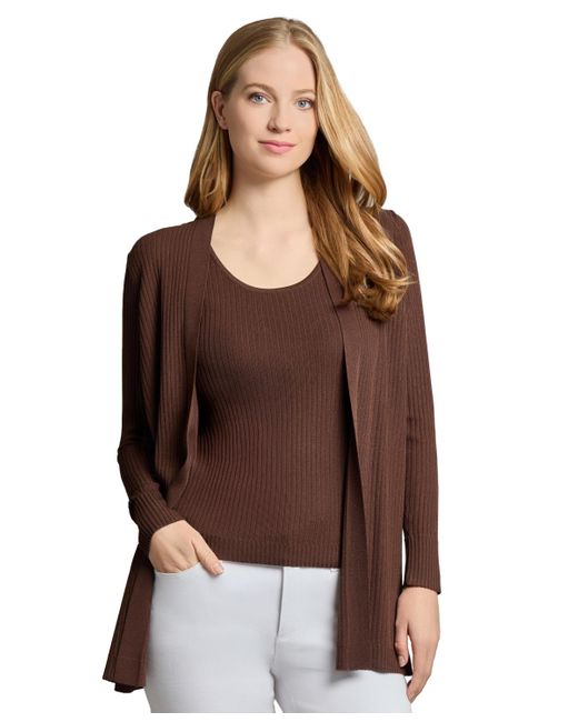Jones New York Brown Sutton Open-front Side-slit Cardigan