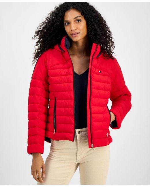 Tommy Hilfiger Red Hooded Long-sleeve Puffer Jacket