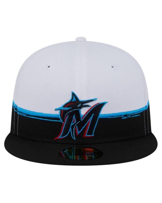 KTZ Blue Black/white Miami Marlins Paint Stroke 59fiftyâ Fitted Hat for men