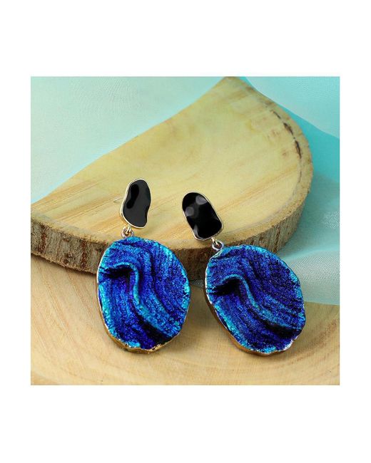 SOH Blue Textured Oval Drop Earrings
