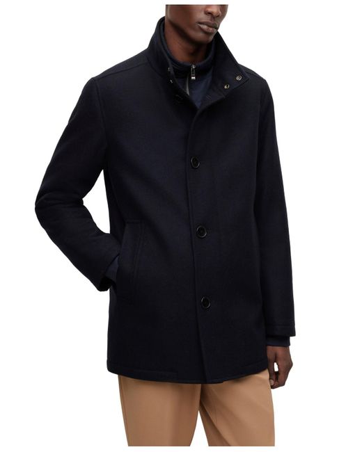 BOSS by HUGO BOSS Regular-fit Melange Wool Blend Coat in Black for Men ...